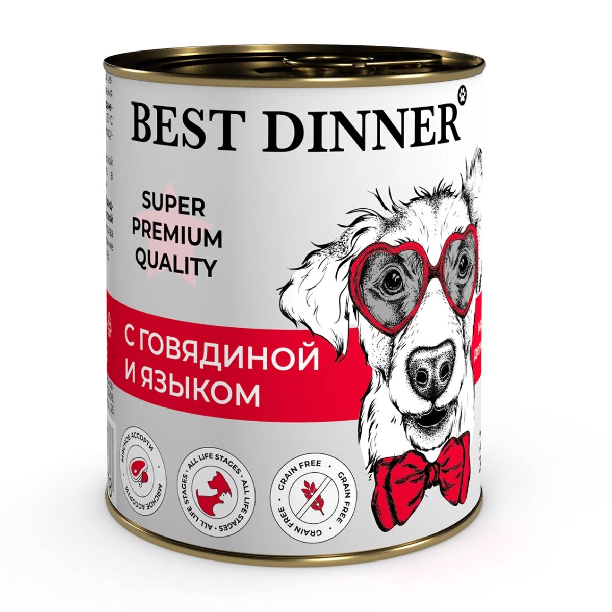 Best Dinner Super Premium Мясные деликатесы "С говядиной и языком" для взрослых собак и щенков с 6 мес. - 6 шт* 340 г — фото 1