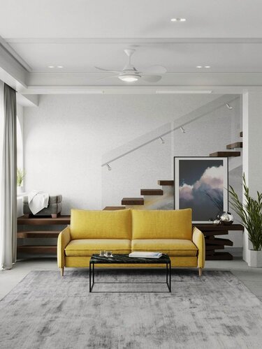 Изображение товара Прямой диван Manons Maison Мальта, раскладной механизм Еврокнижка (Тик-так), Велюр желтый, 215х106х90 см