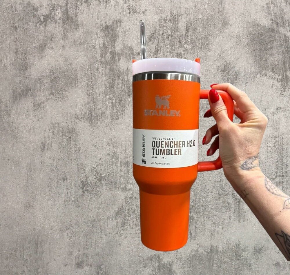 Термокружка из нержавеющей стали Stanley 1.18л, Оранжевый + колпачок для трубочки в подарок — фото 1