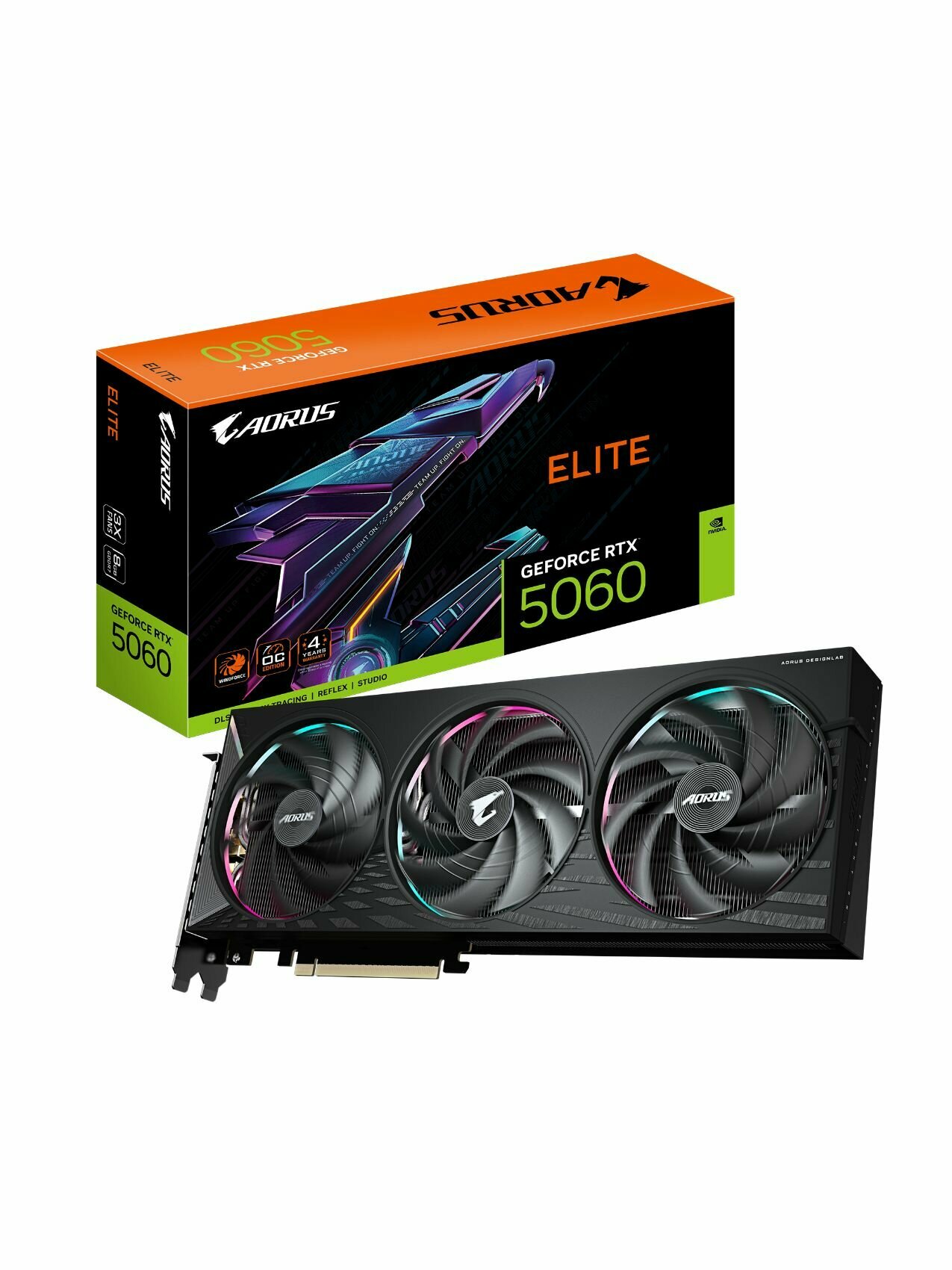 Видеокарта GIGABYTE AORUS GeForce RTX 5060 Elite 8G (GV-N5060AORUS E-8GD)
