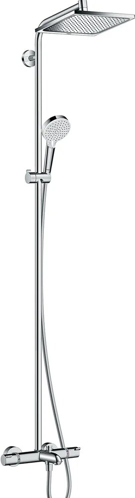Душевая стойка Hansgrohe Crometta E 240 1jet Showerpipe 27298000 с тропическим душем со смесителем с изливом латунная хром с лейкой