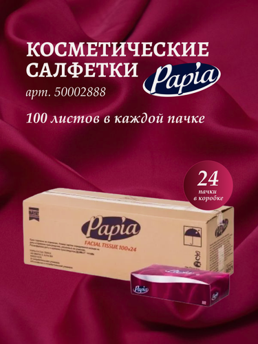 Изображение товара PAPIA Папия (платочки)Салфетки бумажные для лица и носа ультра мягкие 50002888 двухслойные - 24 пачки по 100 листов