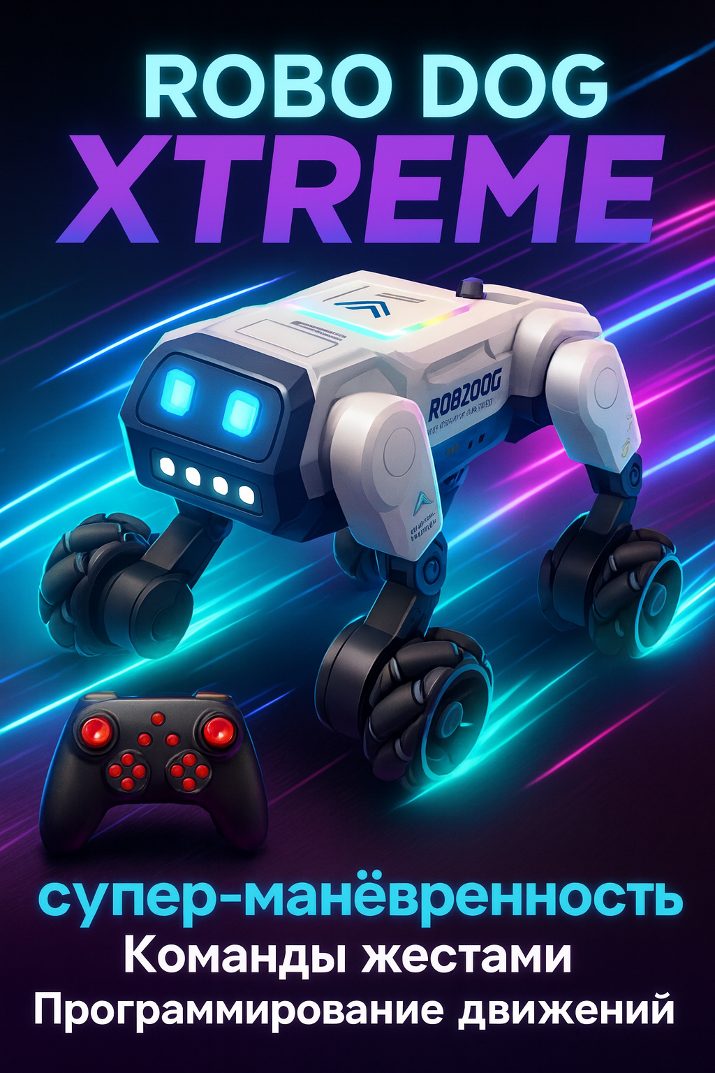 Интерактивный робот ROBO DOG, музыкой, световыми эффектами и 360° колёсными лапами, идеальный подарок для детей.