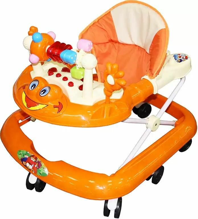 Ходунки Geburt оранжевые, 8 колес, регулировка высоты, игровая панель