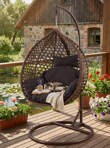 Изображение товара Подвесное кресло качели плетёное Сафира Премиум KD, коричневый