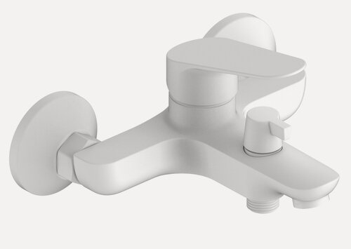 Изображение товара ESKO. Смеситель для ванны латунный Kazan KZ54W с коротким изливом, с аксессуарами для душа, белый