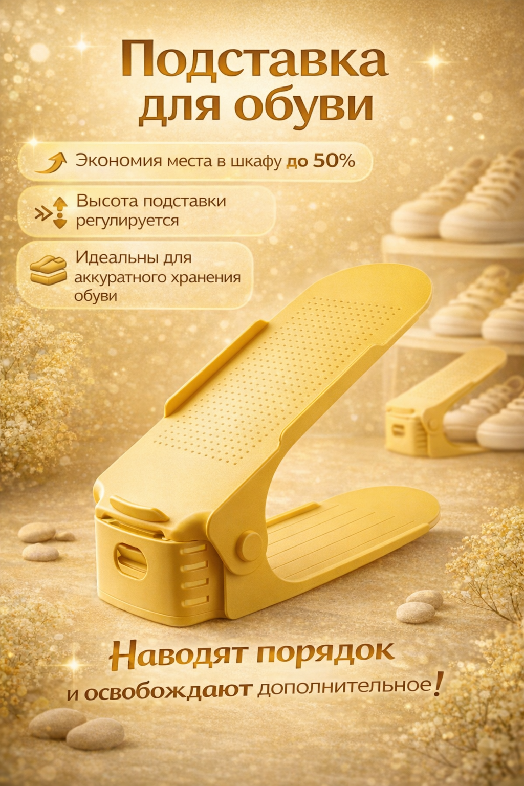 Органайзер Savdo, для обуви, двухъярусный, регулируемый, пластик, черный, 26x9x6 см