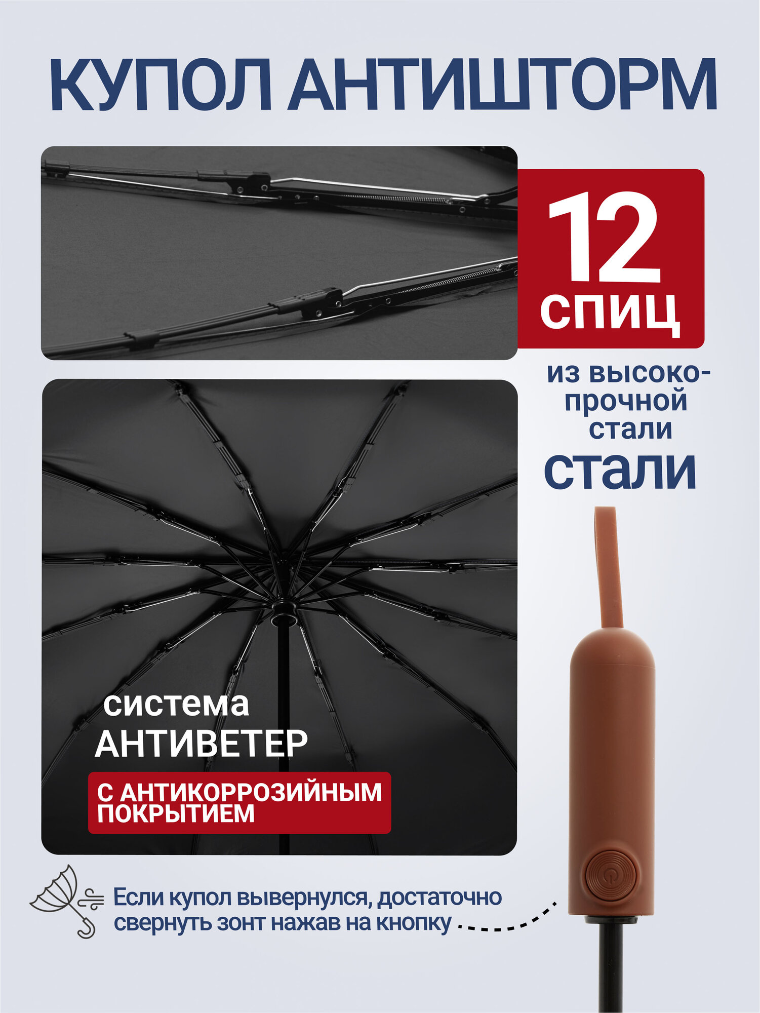 Смарт-зонт RAINDROPS, brown — фото 1