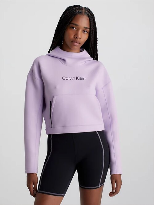 Худи CALVIN KLEIN Cropped Logo Hoodie, размер XS, фиолетовый