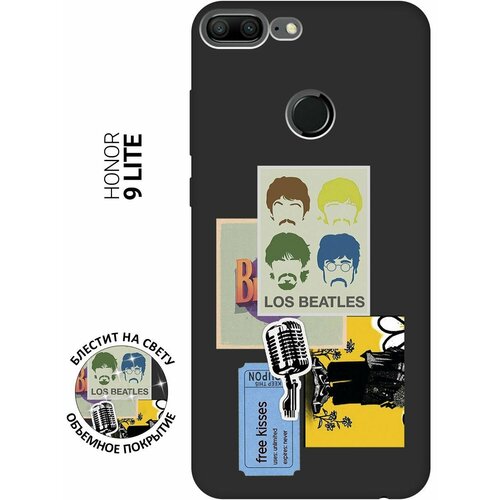 Матовый Soft Touch силиконовый чехол на Honor 9 Lite, Хонор 9 Лайт с 3D принтом Beatles Stickers черный матовый soft touch силиконовый чехол на honor 30 хонор 30 с 3d принтом beatles stickers черный