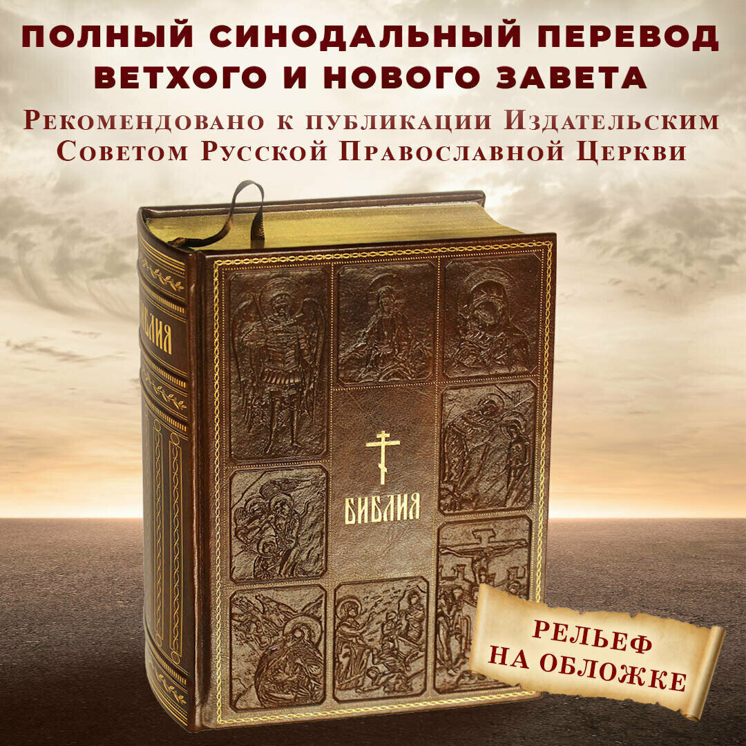 Библия. Книги Священного Писания Ветхого и Нового Завета, с параллельными местами, с цветными иллюстрациями, синодальный перевод, в кожаном переплете