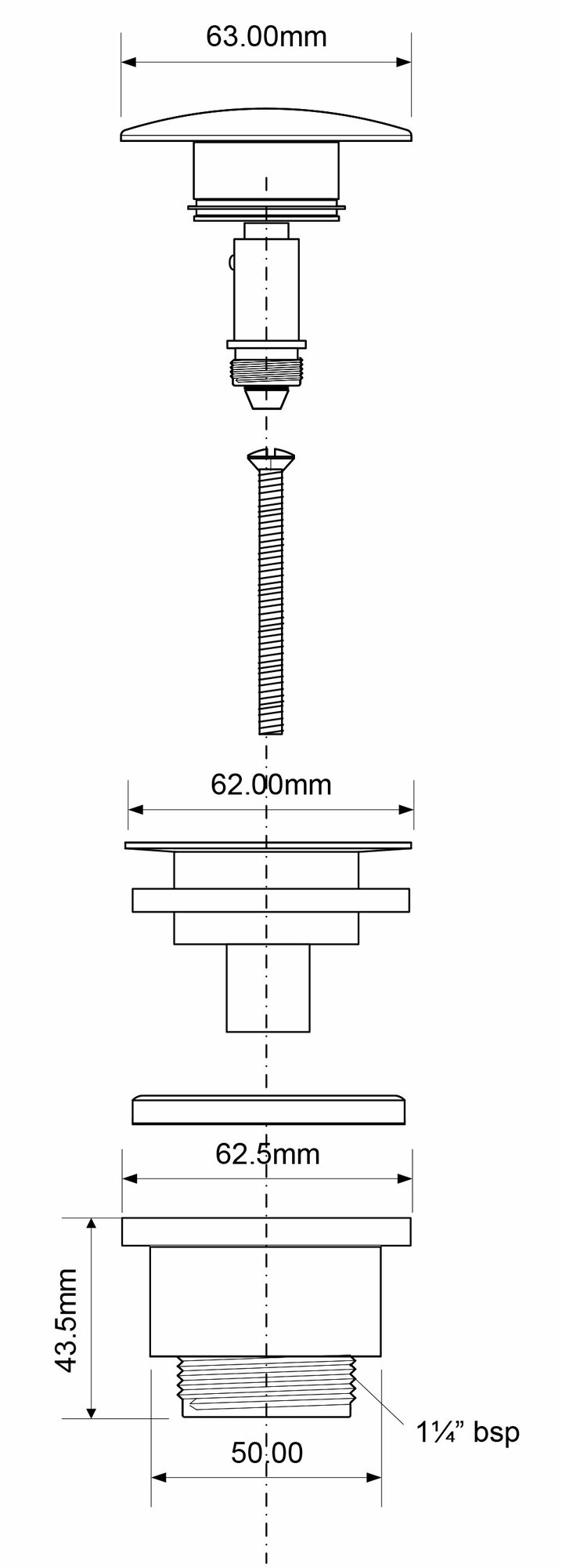 BCWP60-CB Выпуск (60мм сливная решетка и пробка тип-кнопка)