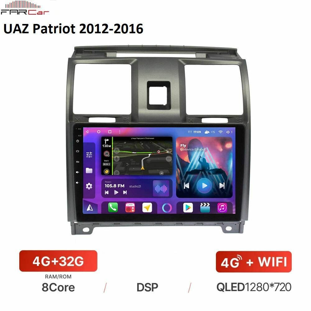 Автомагнитола FarCar для UAZ Patriot 2012-2016 на Android 12
