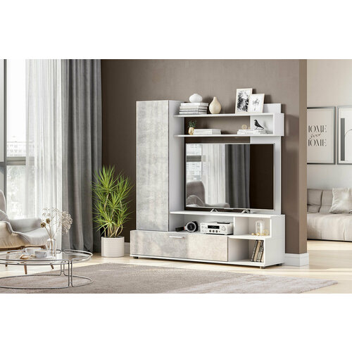 Стенка для гостиной Hoff МГС-9 150х1535х38 цвет цемент светлый белый 5999₽