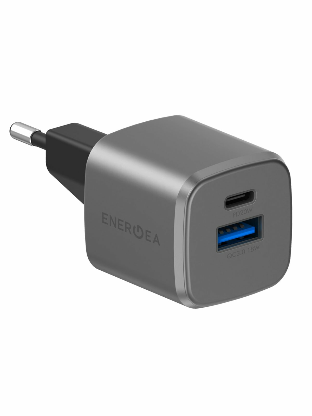 Сетевое зарядное устройство EnergEA Ampcharge GaN20, USB-C PD20 + USB-A QC18 total 20W Gunmetal