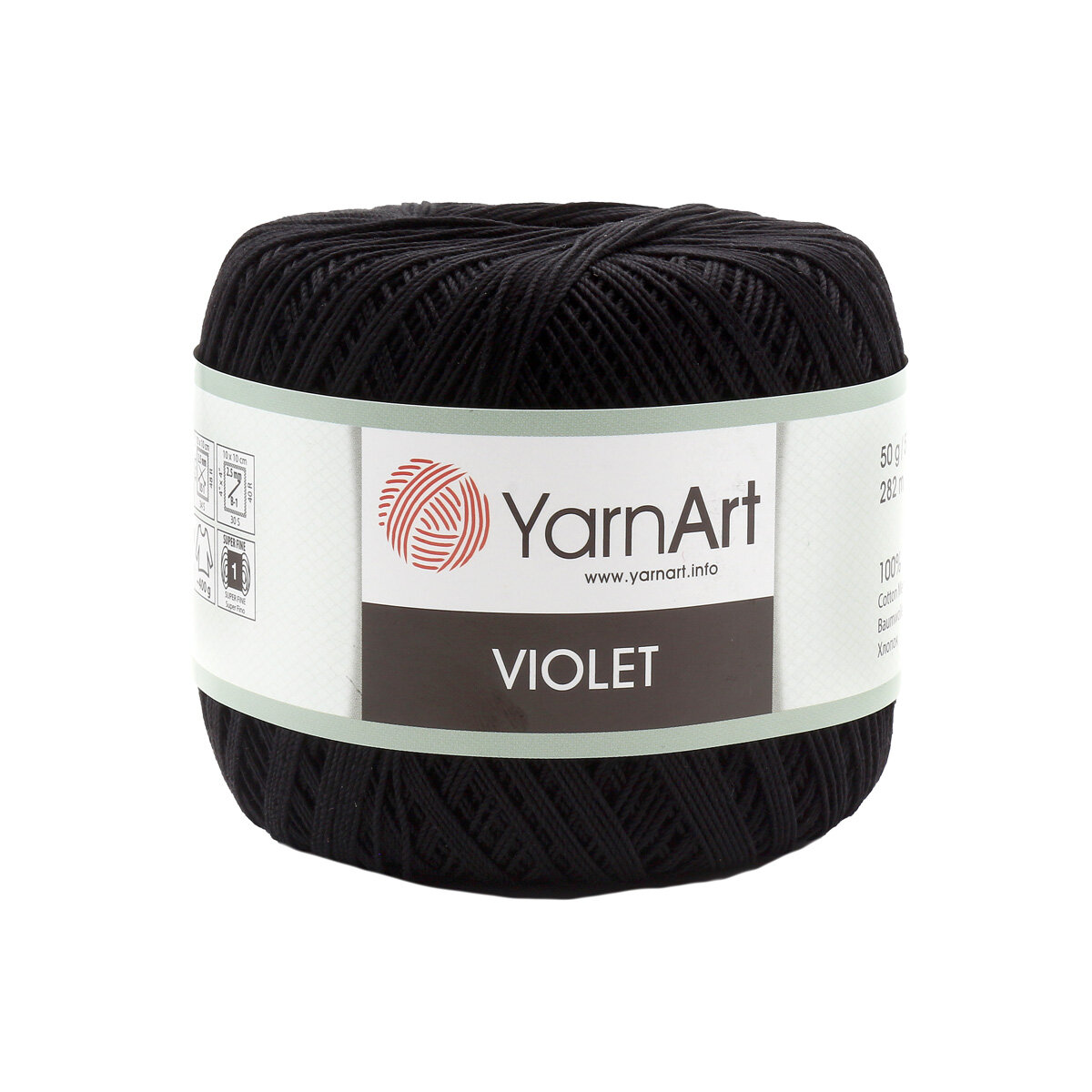 Пряжа для вязания YarnArt 'Violet' 50гр 282м (100% мерсеризованный хлопок) (999 черный), 6 мотков