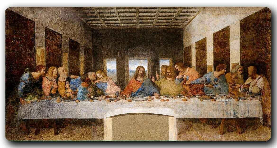 Репродукция фрески Леонардо да Винчи "Тайная вечеря"/Интерьерная фреска на доске/Картина/50х100 см