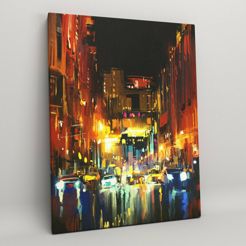 Картина на холсте (интерьерный постер) "Огни ночного города", с деревянным подрамником, размер 22x30 см