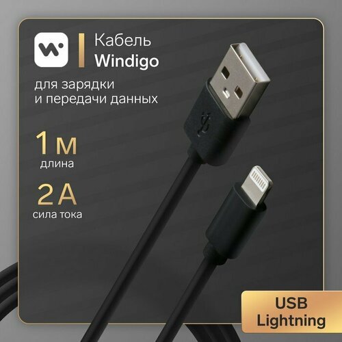 Кабель Windigo, Lightning - USB, 2 А, зарядка + передача данных, TPE оплетка, 1 м, черный (комплект из 9 шт)