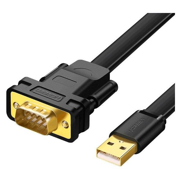 Кабель UGREEN CR107 (20218) USB 2.0 to DB9 RS-232 Adapter Flat Cable (2 метра) чёрный