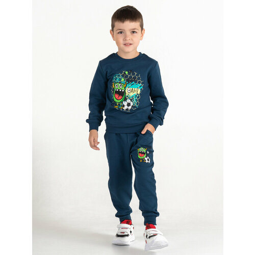 фото Костюм для мальчиков, джемпер и брюки, размер 98, синий детский трикотаж ronda