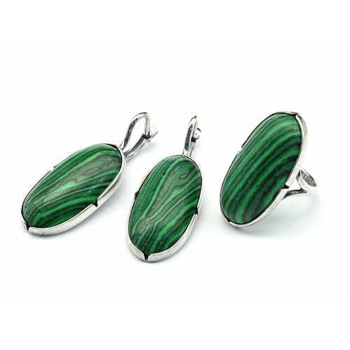 Комплект бижутерии: кольцо, серьги, малахит синтетический, размер кольца 17, зеленый комплект бижутерии кольцо серьги малахит размер кольца 17 зеленый
