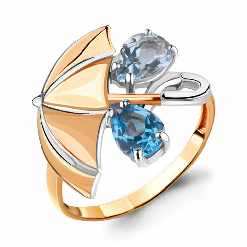 фото Кольцо diamant online, серебро, 925 проба, золочение, топаз, размер 17.5