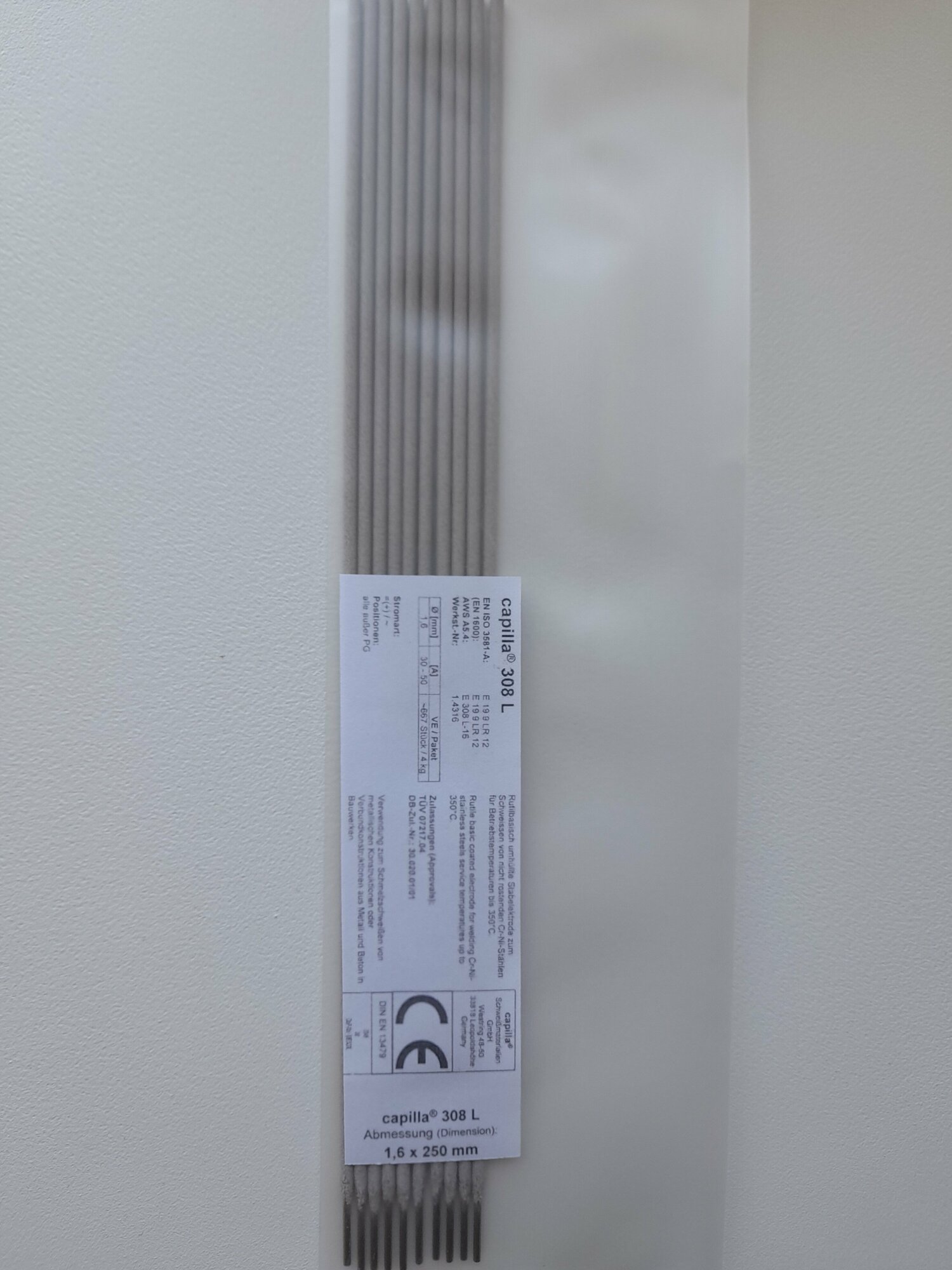 Электроды по нержавейке Е 308L диам. 1,6 мм (упак. 10 электродов) Capilla(Германия)