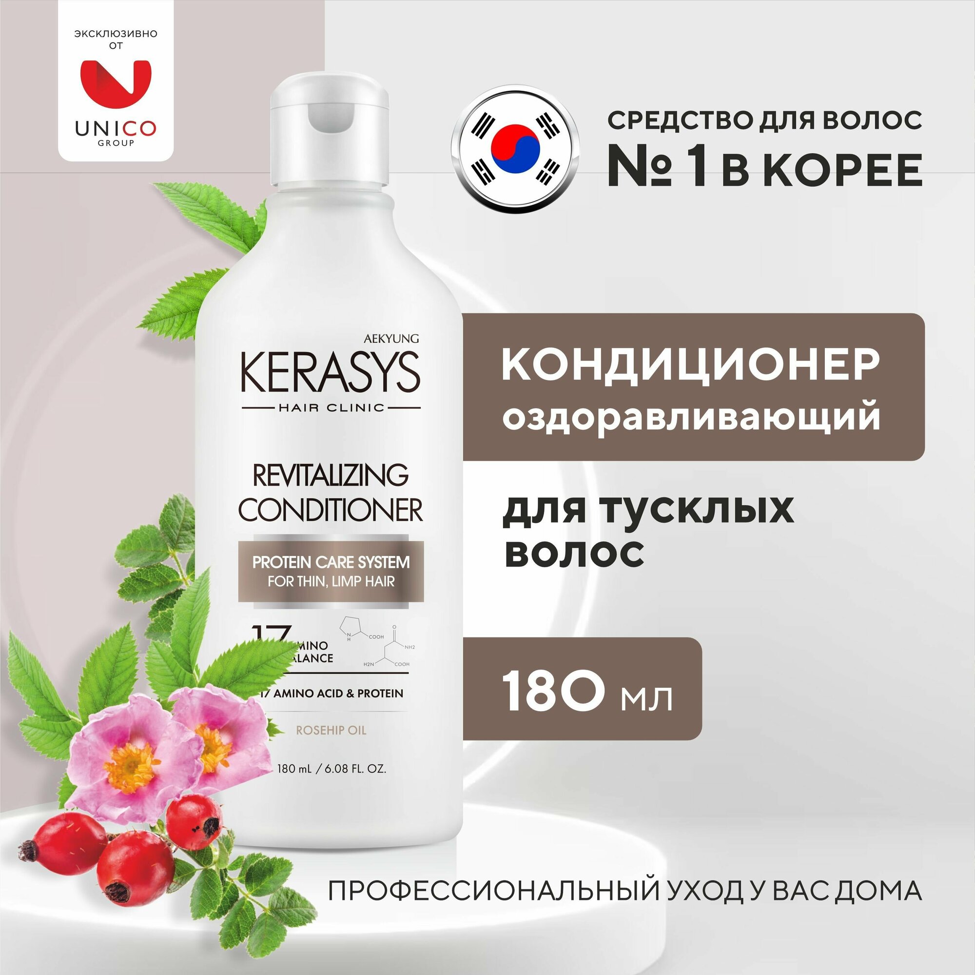 Kerasys Кондиционер для волос оздоравливающий 180 мл корейский протеиновый бальзам для тусклых и уставших волос с витаминами, женский Корея
