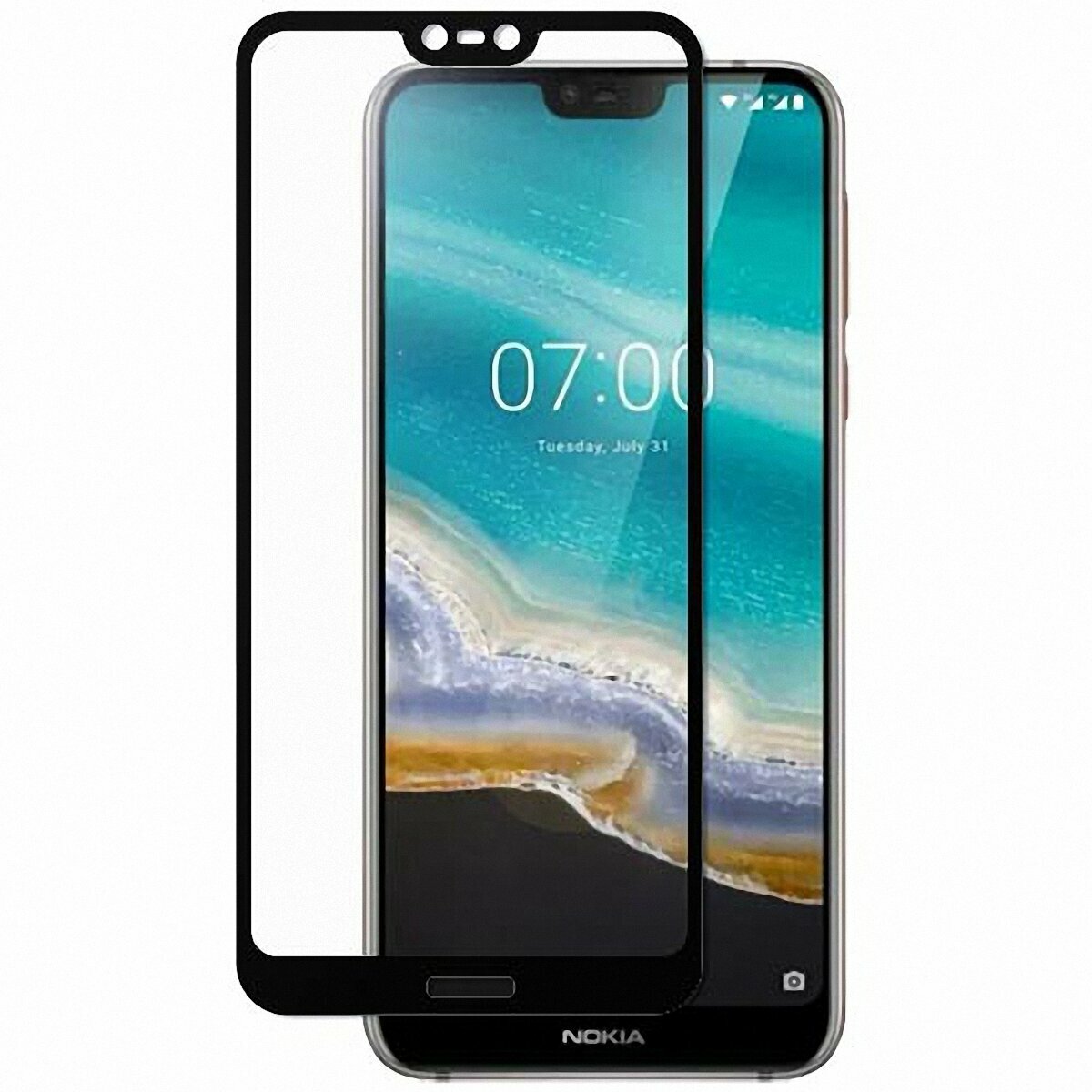 Защитное стекло 3D Tempered Glass для Nokia 7.1 полный клей ( черная рамка )