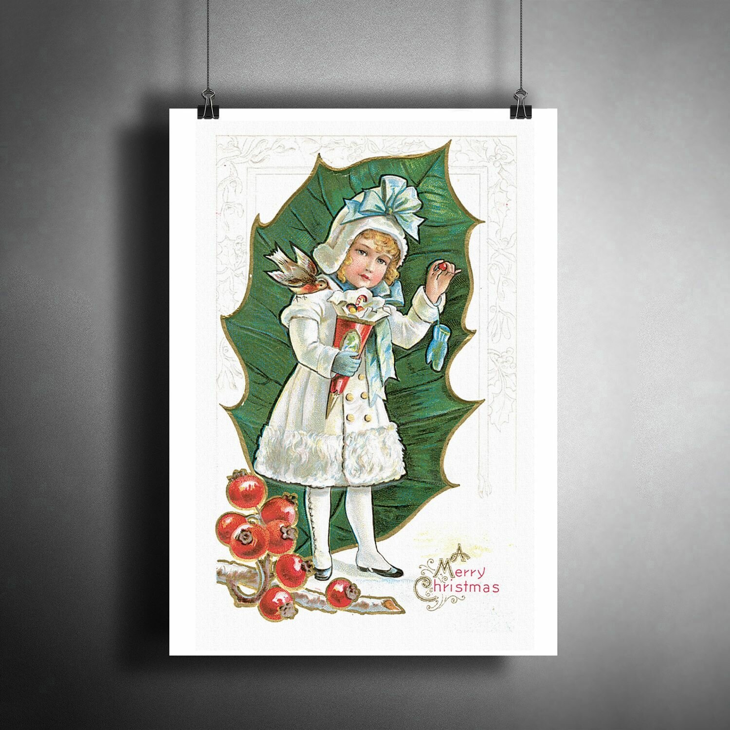Постер плакат "Новогодний. Merry Christmas" / Декор для дома, офиса, комнаты, квартиры, детской A3 (297 x 420 мм)