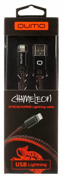 Кабель Qumo USB-Apple lightning 8 pin 1м USB 2.0 5В 2.1А 10.5Вт Chameleon оплётка металлический кон.