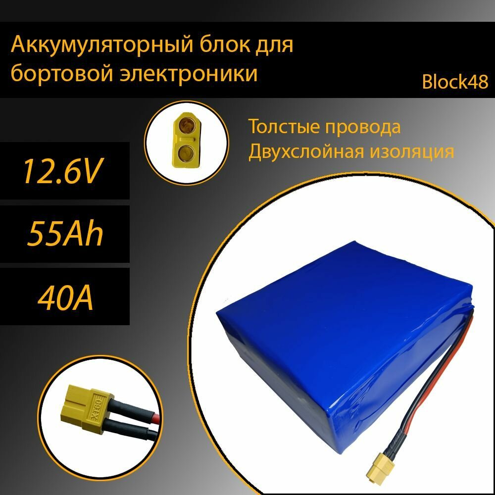 Аккумуляторный блок для бортовой электроники (с зарядным устройством)12.6v 55Ah 40A