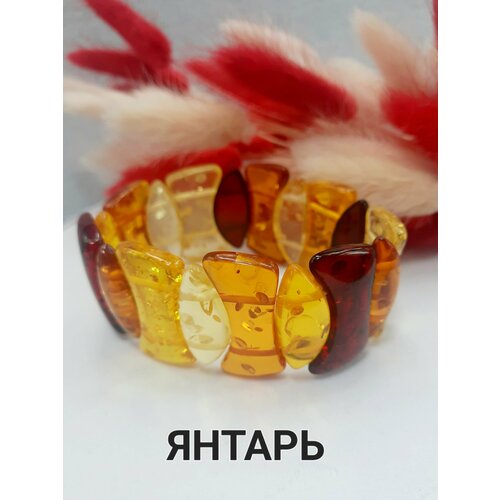 фото Браслет янтарь, искусственный камень, янтарь синтетический, янтарь, 1 шт., размер 18 см, оранжевый, желтый нет бренда