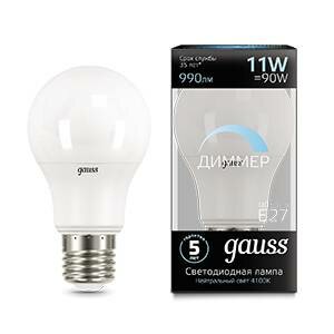 Gauss Лампа A60 11W 990lm 4100К E27 диммируемая LED