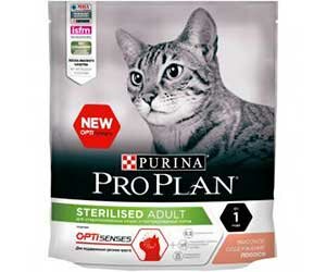 Сухой корм Pro Plan для стерилизованных кошек и кастрированных котов для поддержания органов чувств лосось sterilised optisenses 400г