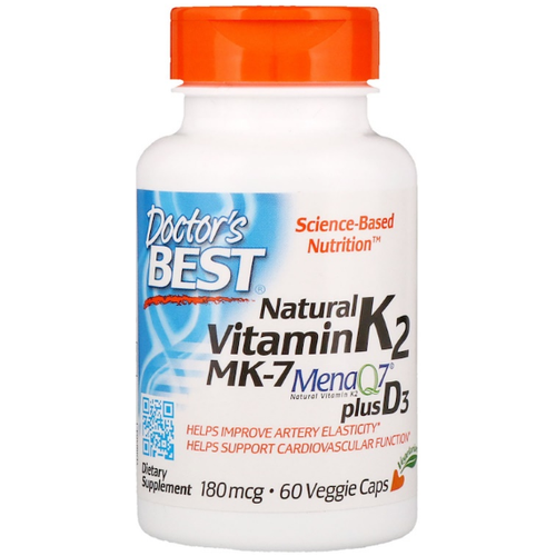 Doctor's Best Natural Vitamin K2 MK-7 MenaQ7 Plus D3 (Натуральный витамин K2 MK-7 с MenaQ7 и витамином D3) 180 мкг 60 капсул