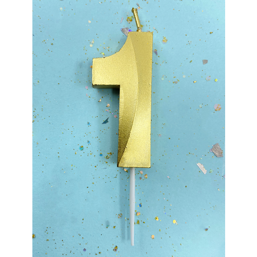 Свеча для торта парафиновая Riota для торта Золотая Цифра 1, 5 см, 1 шт