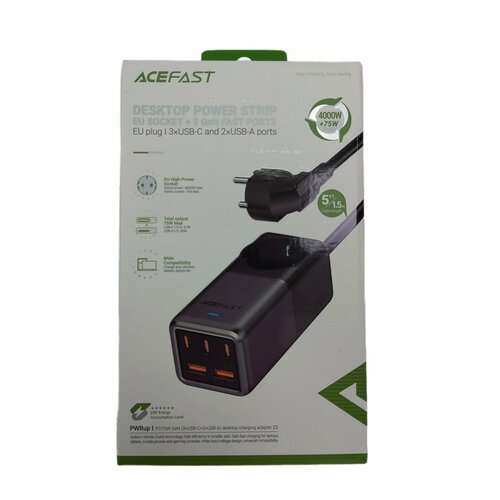 Сетевое зарядное устройство ACEFAST Z2 PD75W GaN (3*USB-C+2*USB-A) desktop charging adapter (EU) черный, серый