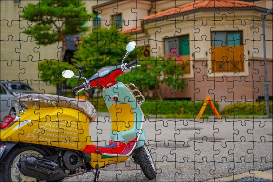 Магнитный пазл "Vespa, скутер, мотор" на холодильник 27 x 18 см.