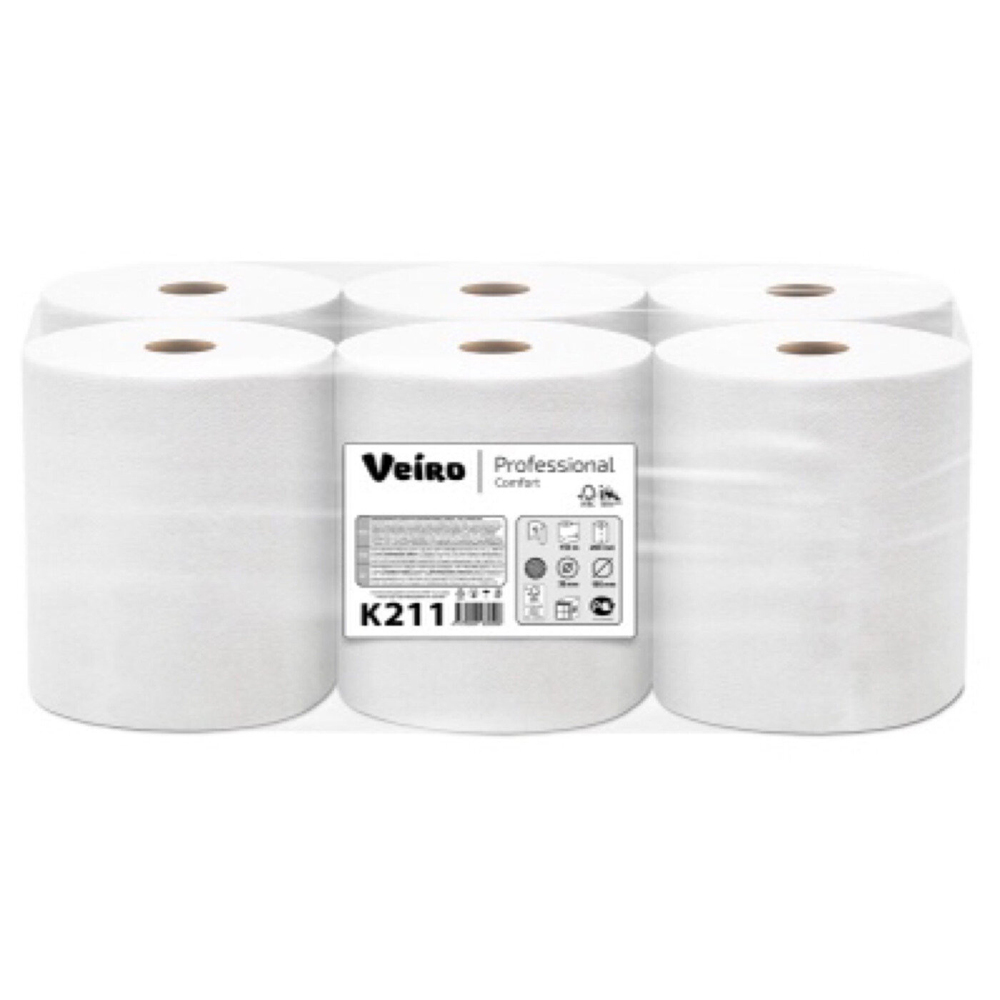 Полотенца бумажные в рулонах Veiro Professional K211, однослойные, 6 рулонов по 150 метров