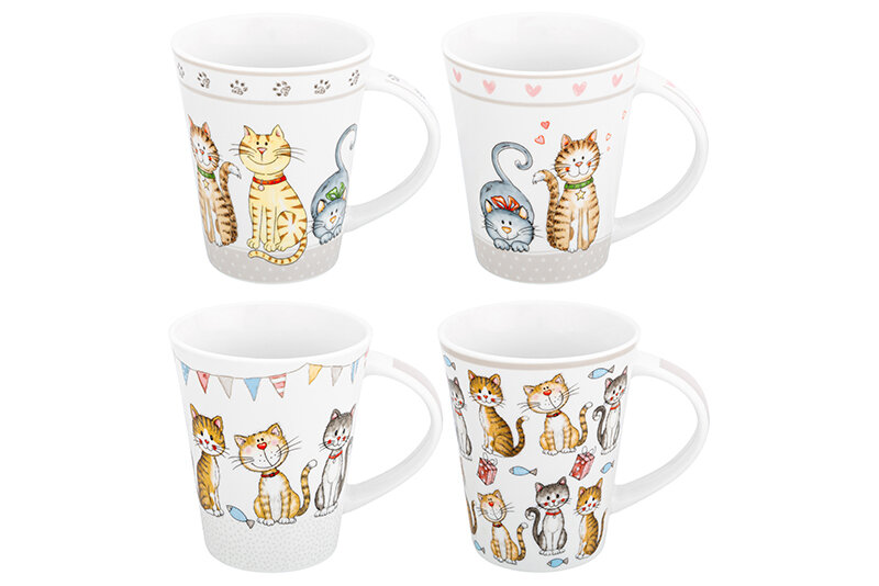 фото Кружка/ чашка для кофе/ чая 4 шт 350 мл Elan Gallery без кота жизнь НЕ ТА и Кошачья жизнь, набор