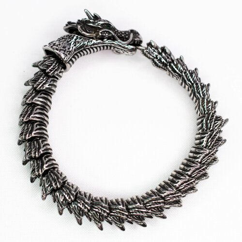 Браслет дракон серебряный, 1 шт., размер 20.5 см, серебряный