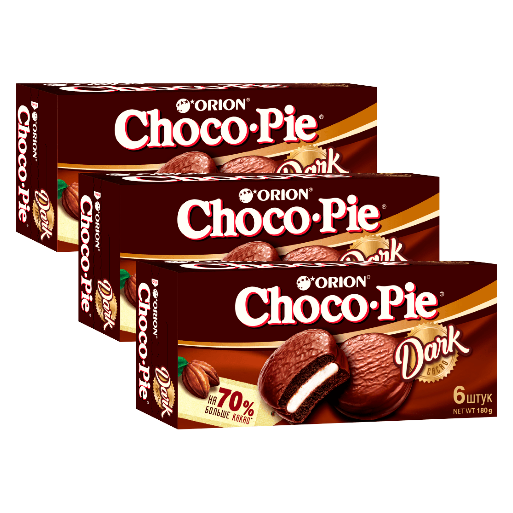 Печенье Orion Choco Pie Dark, 3 шт по 180 г - фотография № 2