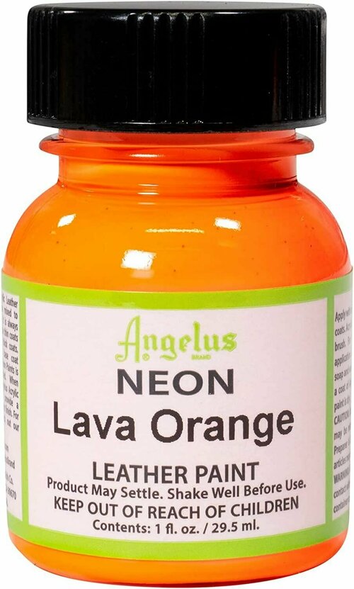 Акриловая художественная краска Angelus для ткани и кожи, Lava Orange 130 (неон ярко оранжевый), 29.5 мл