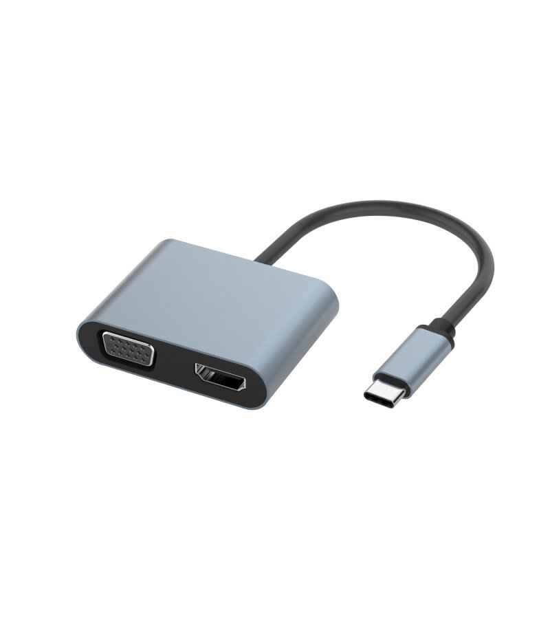 Переходник видео USB Type-C - HDMI+VGA, разветвитель Display Port