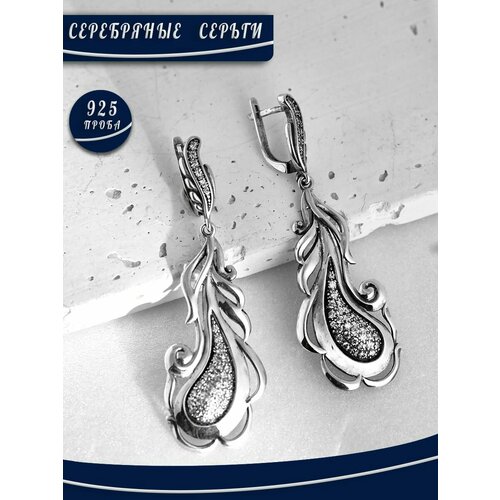 Серьги БРЮС, серебро, 925 проба, фианит