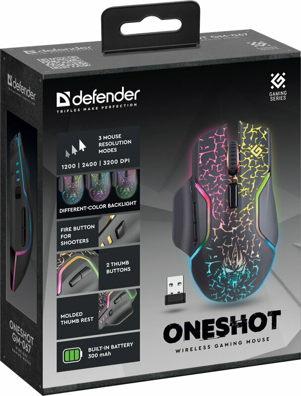 Мышь беспроводная игровая Defender Oneshot GM-067 черный