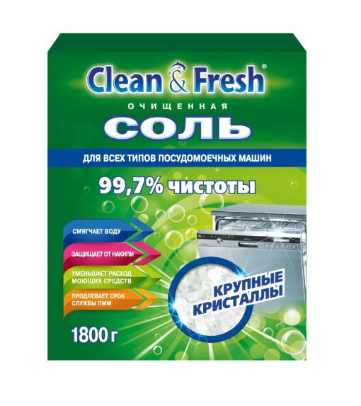 Соль для посудомоечных машин очищенная Clean & Fresh, 1.8 кг - фотография № 14