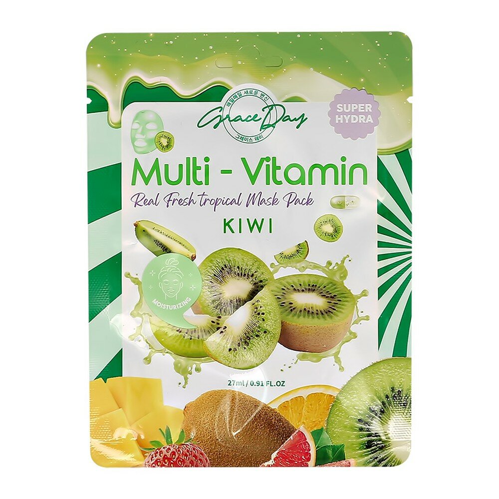 Маска для лица Grace Day Multi-Vitamin Kiwi Mask с экстрактом киви тканевая, 27 мл - фото №10